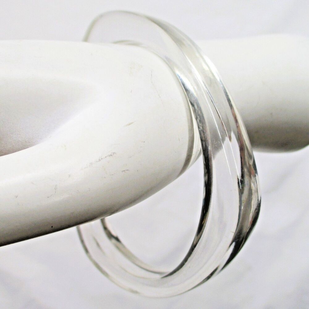 Vintage Clear Lucite Bangle Bracelet Chunky Triangular Plectrum Shape Modernist